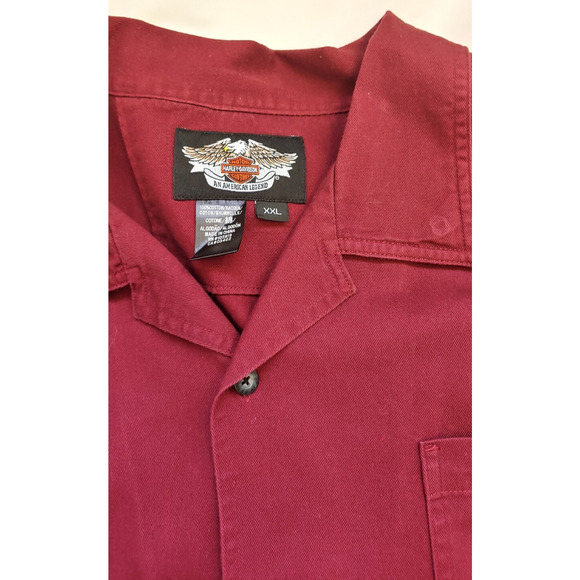 Vintage Harley Davidson Shirt-XXL Dark Red Cotton Button Short Sleeve Skull Logo - Picture 1 of 16